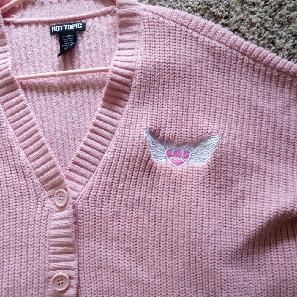 Hot Topic Women's Kawaii Wings Embroidered Cardigan Pink Size Medium / Small - Picture 10 of 10